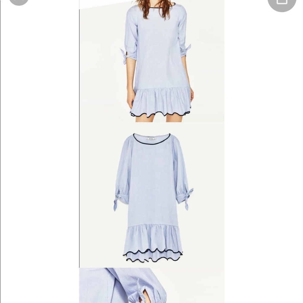 Zara blue drop hem tie sleeve dress size small